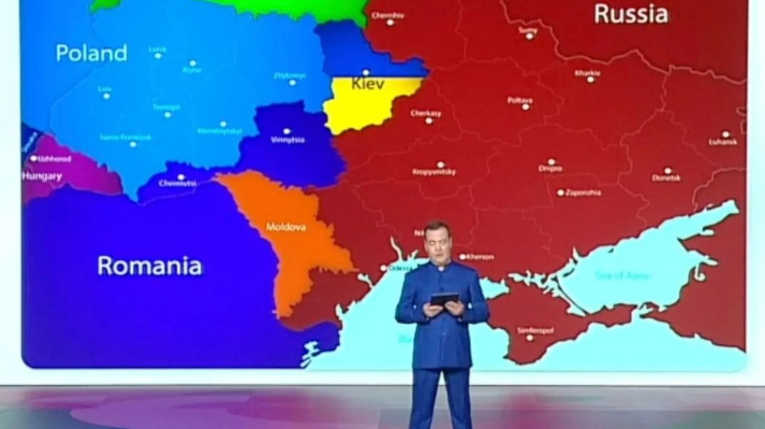 ⁣EPIC: Medvedev Just Unveiled a New Map of Ukraine Split Between Poland, Hungary, Russia and Romania 