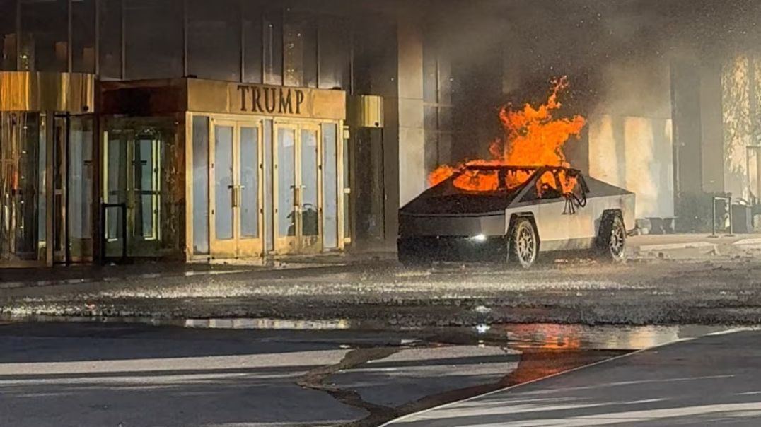 ⁣A Tesla Cybertruck Caught Fire Near Donald Trump Tower in Las Vegas. According to Eyewitnesses, an E