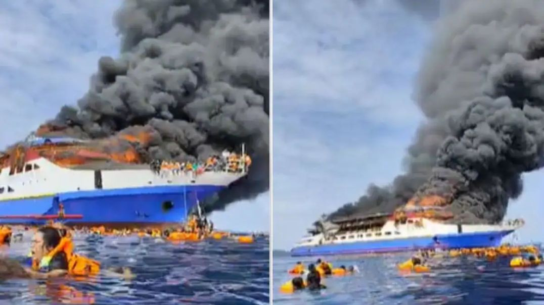 ⁣A Passenger Ferry Carrying 280 People Caught Fire Off the Coast of Indonesia's North Sulawesi P