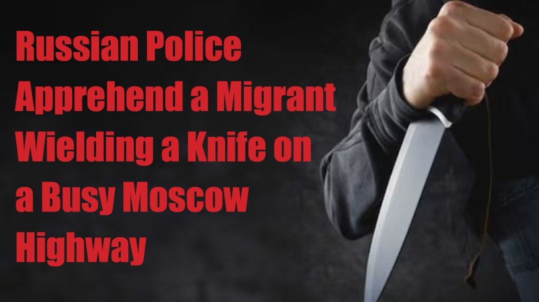 ⁣Russian Police Apprehend a Migrant Wielding a Knife on a Busy Moscow Highway