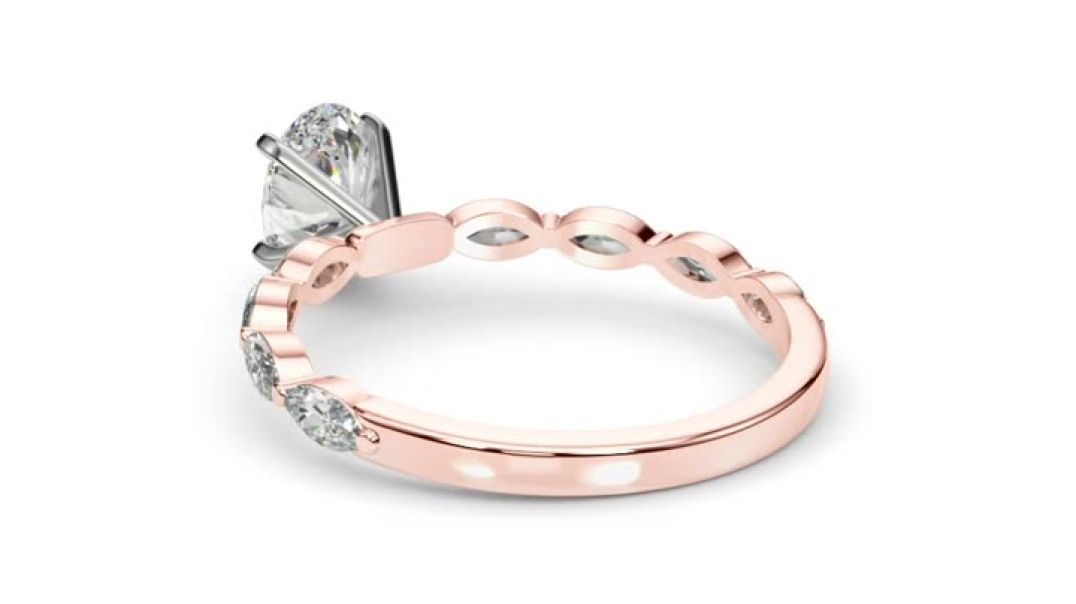 Rose gold Oval Cut Diamond Ring with Marquise Side Stones